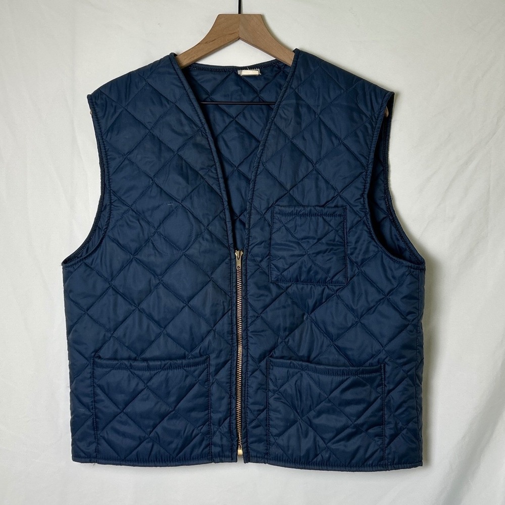 Campboree Mens Vintage Quilted Insulated Workwear Vest Size L Navy Blue Workwear
